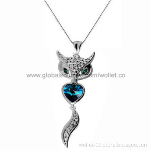 Fashionable Blue Sweetheart Fox Pendant with CZ and Crystal Stone
